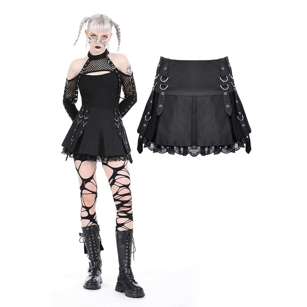 Dark in Love - Punk metal pleated Mini skirt - Black